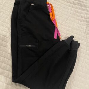 FIGS Black Scrub Jogger Pants XS Petite (Orange & Pink Ties)